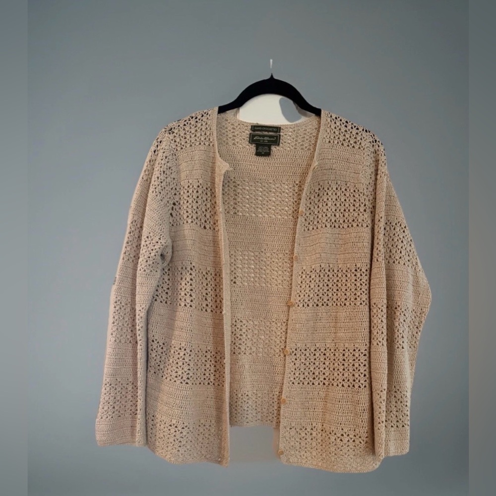 Crochet Linen Blend Boho Cardigan M